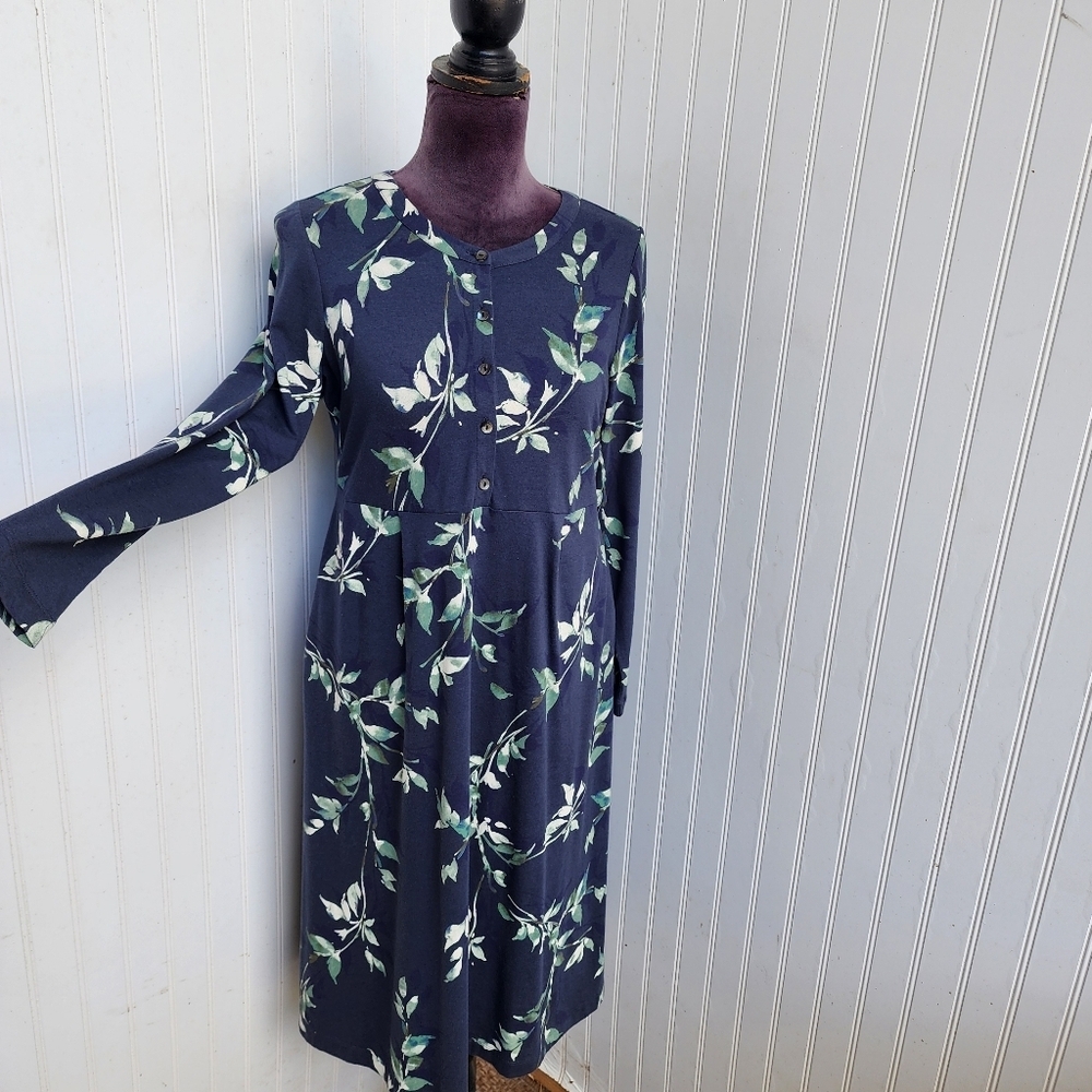 Pure J. Jill Navy Blue Green Modal Stretch Long sleeve dress Casual Comfort XS
